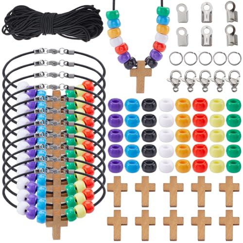 SUNNYCLUE 590 Armband Bastelset 7 Chakra Perlen Holzkreuz Anhänger Mini Kruzifix Anhänger Kunststoff Fassperlen Bunte Pony Perlen Abstandsperlen Für Schmuckherstellungssets Für Erwachsene Und Frauen D von SUNNYCLUE