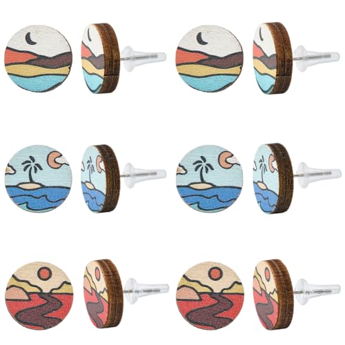 SUNNYCLUE 6 Paar Ohrstecker Aus Holz Rund Ohrstecker Aus Holz Sonne Sonnenuntergang Mond Fluss Malerei Flache Runde Charms Bemaltes Muster Ohrstecker Für Damen Und Herren Modeschmuck Geschenkartikel SUNNYCLUE 6 Paar Ohrstecker Aus Holz Rund Ohrstecker Aus Holz Sonne Sonnenuntergang Mond Fluss Malerei Flache Runde Charms Bemaltes Muster Ohrstecker Für Damen Und Herren Modeschmuck Geschenkartikel von SUNNYCLUE