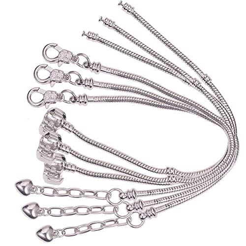 SUNNYCLUE 6 Stück 2 Stile 18 cm Europäisches Schlangenketten-Charm-Armband Silber Mit Klassischem Perlenfass-Herzverschluss Für Schmuckherstellungszubehör von SUNNYCLUE