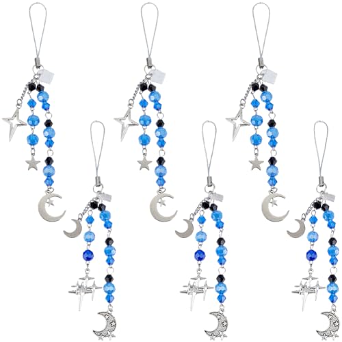 SUNNYCLUE 6 Stück 2 Stile Handy Staubschutzstecker Smartphone Anhänger Legierung Blaues Glas Silberner Mond Und Sternanhänger Handy Staubschutzstecker Gurtzubehör Für Frauen Und Erwachsene Handys Hän von SUNNYCLUE