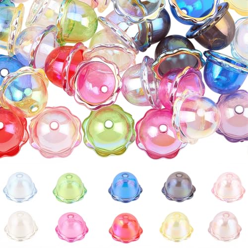 SUNNYCLUE 60 Stück 10 Farben Acryl TrompetenFloridnperlen Acryl Perlenkappen 2.4 x 1.55cm Ästhetische Quallen GlockenFloridn Abstandshalter Kegelende Charms Befunde Für Schmuck Windspiele Ohrringe Tas von SUNNYCLUE