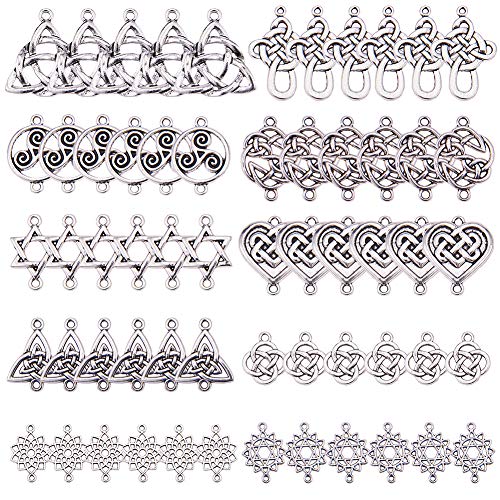 SUNNYCLUE 60 stücke 10 Stile Celtic Knot Connector für Schmuckherstellung Antike Silber Blume des Lebens Connector Charms Anhänger Bastelbedarf Schmuckzubehör Zubehör Halskette Armband von SUNNYCLUE