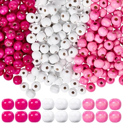SUNNYCLUE 600 Stück 3 Farben 10mm Holzperlen Valentinstag Holzperlen Großpackung Klein Rund Ahorn Gefärbt Rosa Urlaub Weiß Romantische Liebe Lose Abstandshalter Für Schmuckherstellung DIY Zubehör Hals von SUNNYCLUE