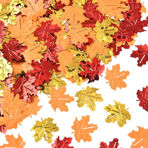 SUNNYCLUE 60G Plastikkonfetti Herbst Konfetti Ahornblatt Pailletten Rot Orange Gelbe Blätter Metallische Pailletten Herbsternte Erntedankfest Tischglitzer Für Partys Feiern Feiertage Geburtstagsdekora von SUNNYCLUE