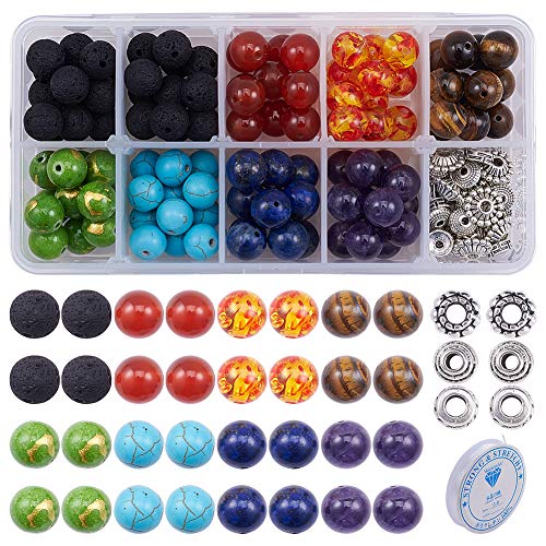 SUNNYCLUE 6mm 260Pcs 7 Chakra Steinperlen Set Stein Armband Making Kit Natürliche 7 Chakra Lavastein Perlen Runde Lose Perlen Kit Abstandsperlen Mit Kristallschnüren Für Die Herstellung von Schmuck Ät von SUNNYCLUE