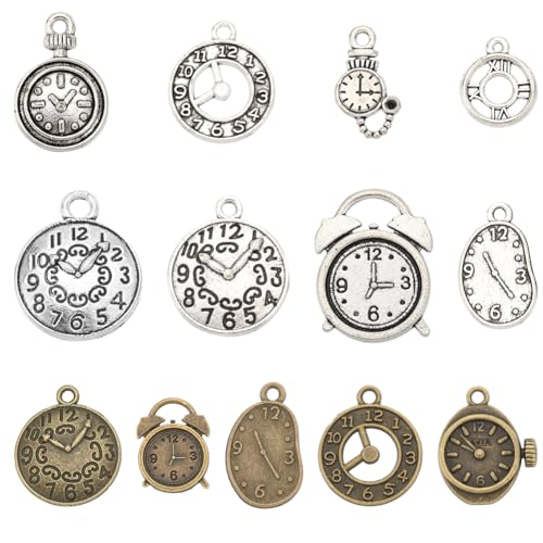 SUNNYCLUE 78 Stück 13 Stile Silberne Uhr Charms Steampunk Charms Große Kleine Uhren Tibetische Legierung Vintage Mini Bronze Charm Für Die Schmuckherstellung Charms Zubehör Schlüsselanhänger Baumelnde von SUNNYCLUE