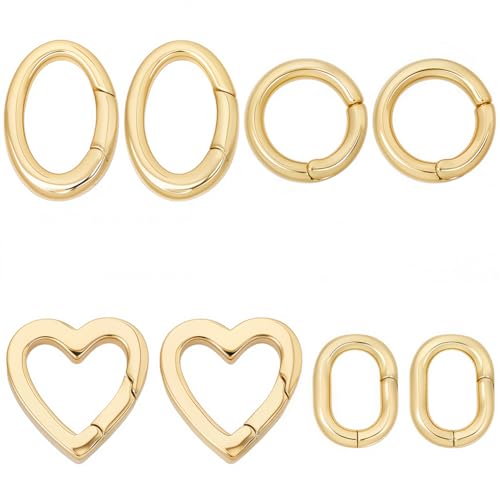 SUNNYCLUE 8 Stück 4 Stile Echte 18 Karat Vergoldete Feder O Ringe Schmuck Ovaler Verschluss Herz Runder Messing Torring Auslöser Karabinerclips Schlüsselring Karabinerhaken Schnalle Für Geldbörse Schm von SUNNYCLUE