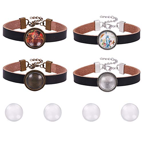 SUNNYCLUE 8 Stück 2 Farben Cabochon-Lederarmband-Herstellungsset Enthält 4 Stück Armband-Rohlinge Lünette Fassungen Und 4 Stück 18 mm Runde Klarglas-Cabochon-Kuppel-Fliesen-Schmuck von SUNNYCLUE