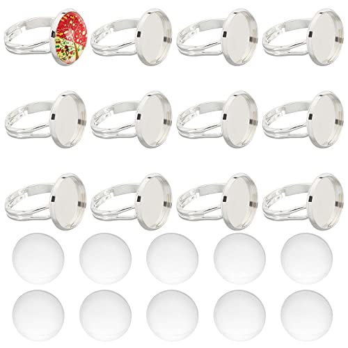 SUNNYCLUE 80 Stück Cabochon Ring Rohlinge Verstellbare Ringbasis 14 mm Glas Cabochons Blanko Lünette Tabletts Flache Tablettringe Fassungen Cabochon Fingerringe Für Schmuckherstellung Kit Damen Erwach von SUNNYCLUE