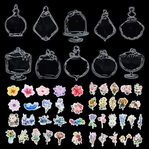 SUNNYCLUE 90 x Floridn Lesezeichen Aufkleber Transparent Getrocknete Floridn Lesezeichen PET Selbstklebend Floral Sortiert Cartoon Wunschflaschen Etiketten Aufkleber Für Buchmarker Scrapbooking DIY Ba von SUNNYCLUE