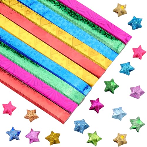 SUNNYCLUE 900 Blatt 5 Stile Stern Origami Papier Sternstreifen Laser Bunt Grün Blau Rosa Gelb Glückssterne Papier Zum Basteln DIY Handkunstprojekte Bastelbedarf Hochzeitsdekorationen Geschenke von SUNNYCLUE