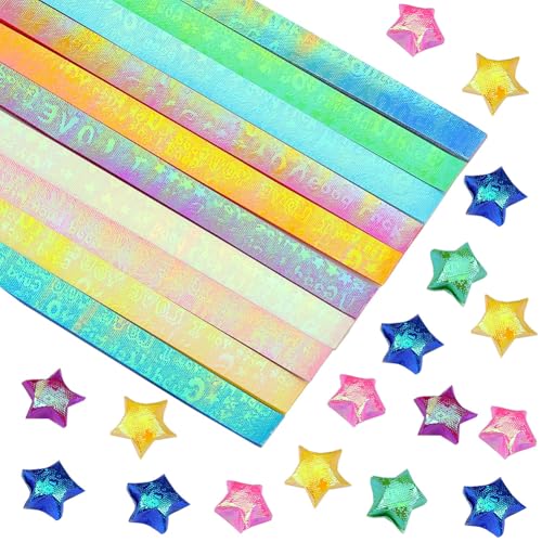 SUNNYCLUE 900 Blatt Stern Papierstreifen Sterne Origami Perlglanz Love You Grün Rosa Blau Lila Glücklich Doppelseitiges Origami-Papier für Handwerk DIY Handkunstprojekte Bastelbedarf Hochzeit von SUNNYCLUE