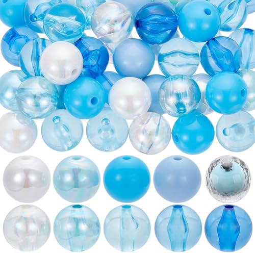 SUNNYCLUE Acrylperlen in 10 Farben, 60 Stück, 16 mm, große blaue Kunststoffperlen, große, transparente, undurchsichtige Kaugummi-Kugeln, Süßigkeiten, runde Perlen für Schmuckherstellung, Armbänder von SUNNYCLUE