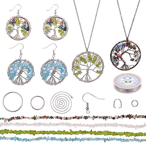 SUNNYCLUE Bausatz Zur Schmuckherstellung Mit Verbindungsringen Aus Eisen, Mischsteinperlen, 304 Edelstahlseil Kettenhalsketten, Messing-Ohrhaken Für Handgefertigte Ohrringe Halskette Making Supplies von SUNNYCLUE