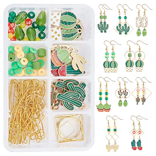 SUNNYCLUE DIY 10 Paar Cactus Dangle Ohrringe Making Kit Legierung Kaktus Anhänger Charms Biegeringe & Ohrringhaken Für Anfänger Zubehör Zur Schmuckherstellung von SUNNYCLUE