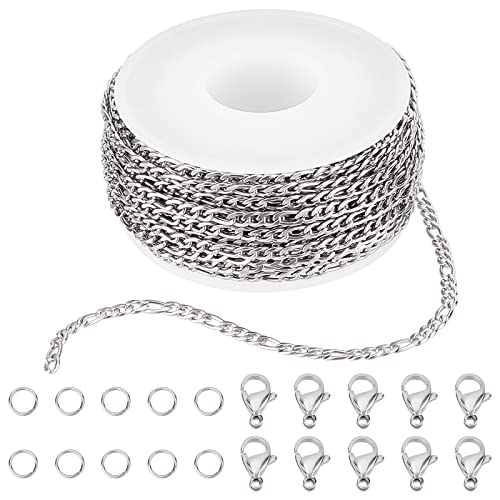 SUNNYCLUE DIY 10 m 32.8 Fuß 3 mm Silberkette Rolle Figaroketten Versilberte Halskette Edelstahlkabel Lange Handwerksgliederkette Masse Für Schmuckherstellungssets Halsketten Armbänder Bastelbedarf von SUNNYCLUE