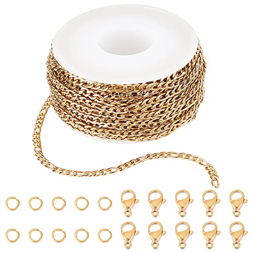 SUNNYCLUE DIY 10m 32.8 Fuß 3mm Goldkette Rolle Figaroketten Edelstahl Kabelkette Halskette Ketten Mit Biegeringen Karabinerverschlüsse Für Frauen Erwachsene Schmuckherstellung Kits Halsketten Armbände von SUNNYCLUE