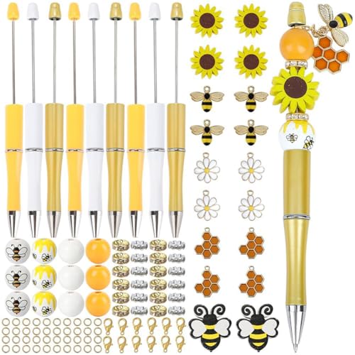 SUNNYCLUE DIY 12 Set Mit Perlenstift Perlenstifte In Großen Mengen Kugelschreiber Mit Bienenmotiv Bienenwaben Anhänger Holzperlen Strass Abstandsperlen Für Lehrer Studenten Krankenschwestern Geschenke von SUNNYCLUE