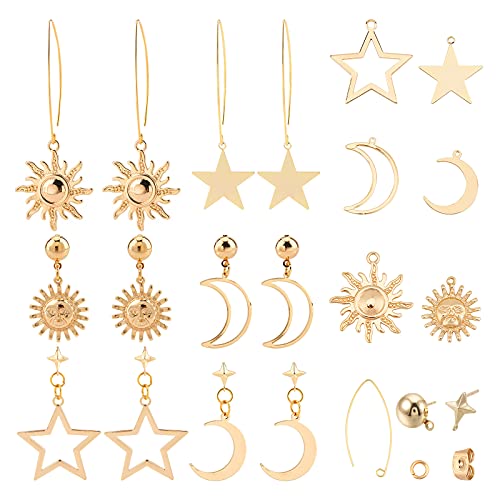 SUNNYCLUE DIY 18 Karat Vergoldetes Stern-Mond-Ohrring-Kit Sonne-Mond-Stern-Charms Und Messing-Ohrring-Haken Biegeringe Für Frauen Anfänger DIY-Ohrring-Schmuckherstellung von SUNNYCLUE