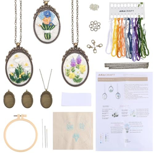 SUNNYCLUE DIY 3 Sets Stickerei Halskette Kits Stickerei Halskette Anhänger mit Papier Anleitung Blumenmuster Tuch Faden Nadelreifen Mini Kreuzstich Kit für Anfänger Anfänger Erwachsene Handmde SUNNYCLUE DIY 3 Sets Stickerei Halskette Kits Stickerei Halskette Anhänger mit Papier Anleitung Blumenmuster Tuch Faden Nadelreifen Mini Kreuzstich Kit für Anfänger Anfänger Erwachsene Handmde von SUNNYCLUE