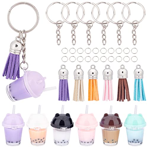 SUNNYCLUE DIY 6 Set Milchtee Charms Kunstwildleder Quasten Schlüsselanhänger Herstellungsset Bubble Tea Charms Für Die Schmuckherstellung Bärenform Boba Milchtee Charm Schlüsselanhänger Perle Milchtee von SUNNYCLUE