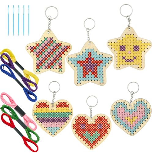 SUNNYCLUE DIY 6 Sets Holz Kreuzstich Kits Stickerei Schlüsselanhänger Herstellung Kit Stern Herz Holz Schlüsselanhänger Kreuzstich Schlüsselanhänger mit Anleitung für Anfänger Anfänger Erwachsene SUNNYCLUE DIY 6 Sets Holz Kreuzstich Kits Stickerei Schlüsselanhänger Herstellung Kit Stern Herz Holz Schlüsselanhänger Kreuzstich Schlüsselanhänger mit Anleitung für Anfänger Anfänger Erwachsene von SUNNYCLUE