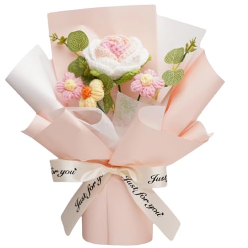 SUNNYCLUE Häkelrosen, Blumenstrauß, fertige Häkelblumen, Kartentaschen, Stricken, rosa, romantisch, Polyester, handgefertigt, Geschenke für Frauen, Geburtstag, Valentinstag, Zuhause von SUNNYCLUE