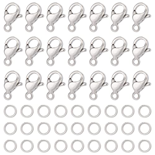 SUNNYCLUE Karabinerverschlüsse aus 304 Edelstahl mit 120 offenen Biegeringen, Set mit 240 Stück, silberfarbene Halsketten, Armbänder, Verschlüsse, Haken für Schmuckherstellung, Damen, Erwachsene von SUNNYCLUE