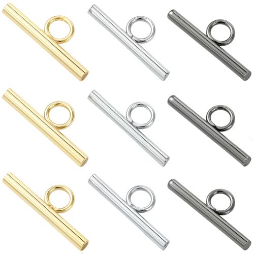 SUNNYCLUE Knebelverschluss in 3 Farben, silberfarben, T-Stange, Schmuckherstellung, Legierung, Gold, bunt, klein, Metall, Endverschluss, Zubehör für Schmuckherstellung, Armbänder, Halsketten, Taschen von SUNNYCLUE