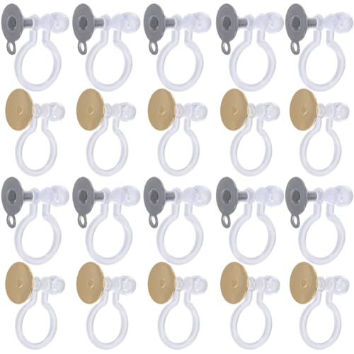 SUNNYCLUE Kunststoff-Ohrring-Clips, transparent, U-Typ, Ohrring-Clips mit Schlaufen, Edelstahl-Ohrring-Fundstücke für nicht durchbohrte Ohren, Schmuckherstellung, Handarbeit, 20 Stück von SUNNYCLUE