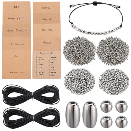 SUNNYCLUE Morsecode-Armbandherstellungs-Set, Morsecode-Perlen, Großpackung, runde Abstandshalter, Display-Karte, gewachste Schnur für Schmuckherstellung, DIY, Handarbeitsbedarf von SUNNYCLUE