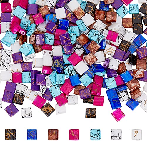 SUNNYCLUE Tila-Perlen-Set mit 2 Löchern, 5 mm, Marmor-Spray-Druck, japanische Rocailles-Glasperlen, Abstandshalter, quadratische Perlen für Schmuckherstellung, Perlen-Set, DIY-Armbänder, Halsketten, 1 von SUNNYCLUE