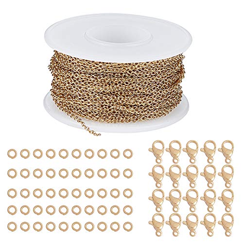 SUNNYCLUE 10m / Rolle Gold Edelstahl Bordsteinkabel Kettengliedspule Bulk Halskette Breite 2mm Mit 20 Hummerverschlüssen Und 50 Biegeringen Für Schmuck Armband Halskette Anhänger Herstellung SUNNYCLUE 10m / Rolle Gold Edelstahl Bordsteinkabel Kettengliedspule Bulk Halskette Breite 2mm Mit 20 Hummerverschlüssen Und 50 Biegeringen Für Schmuck Armband Halskette Anhänger Herstellung von SUNNYCLUE