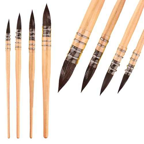 Aquarellpinsel-Set, 4 Stück Künstler-Pinsel, Aquarell Pinsel Set, Aquarellpinsel Set, Künstlerpinsel-Set für Künstler, Rundpinsel Set für Aquarellfarben und Tuschen Aquarellpinsel-Set, 4 Stück Künstler-Pinsel, Aquarell Pinsel Set, Aquarellpinsel Set, Künstlerpinsel-Set für Künstler, Rundpinsel Set für Aquarellfarben und Tuschen von SUNOYA