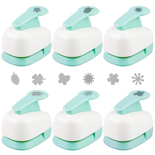 6 Stück Motivstanzer Set, Motivlocher Stanzer Ausstanzer Set mit 6 Designs für DIY Basteln Scrapbooking Fotoalbum Grußkarten Geschenkverpackung - Professionelles Stanzwerkzeug für Papier & Karton von SUNOYA