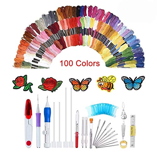 Stickset mit Stickstift, Nadeln und 138 Farbfäden für Nadelnähen, 100 Farben von SUNREEK