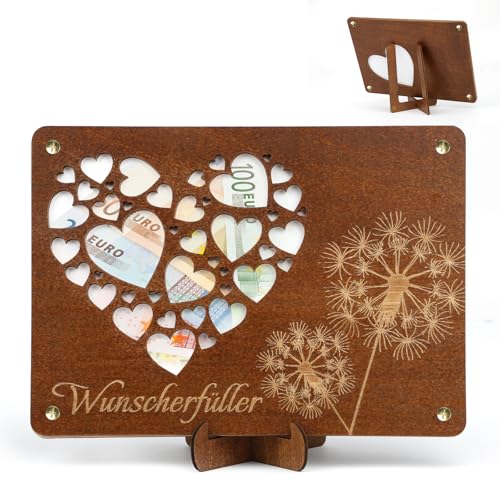 Geldgeschenk,Wunscherfüller Geschenke für Brautpaar,Originelle Hochzeitsgeschenke aus Holz inkl. Ständer, Geldgeschenk Verpackung für Hochzeit, Geburtstag, Jugendweihe & Reisen (Holz-Herz) von SUNRIZ