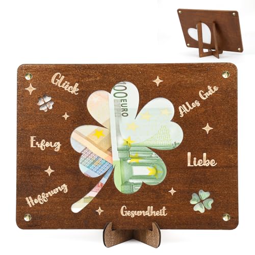 Geldgeschenk,Wunscherfüller Geschenke für Brautpaar,Originelle Hochzeitsgeschenke aus Holz inkl. Ständer, Geldgeschenk Verpackung für Hochzeit, Geburtstag, Jugendweihe & Reisen (Holz-Klee) von SUNRIZ