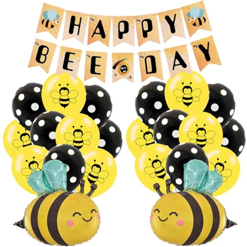 SUNSK Biene Luftballons Geburtstagsballons Happy Birthday Girlande Runde Latexballon Insekt Biene Helium Folienballon Geburtstag Deko für Kinder 23 Stück von SUNSK