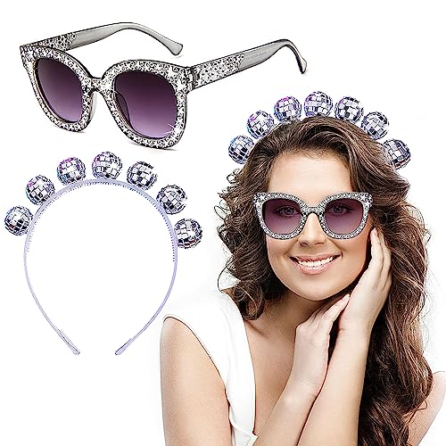 SUNSK Discokugel Spiegelkugel Schmuck Set Sonnenbrille Partybrille Haarreif mit Discokugeln Disco Haarband Disco Accessoires Diamant Sonnenbrille Glitzer Accessoires Discokugel für Party 2 Stück SUNSK Discokugel Spiegelkugel Schmuck Set Sonnenbrille Partybrille Haarreif mit Discokugeln Disco Haarband Disco Accessoires Diamant Sonnenbrille Glitzer Accessoires Discokugel für Party 2 Stück von SUNSK
