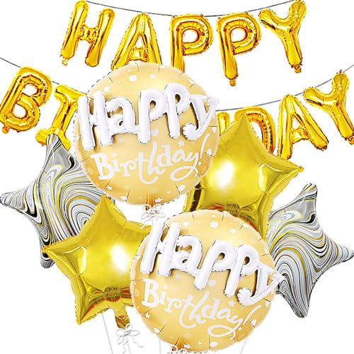 SUNSK Geburtstag ballons Folienballons Helium Ballons Happy Birthday Banner Happy Birthday Girlande Gold Geburtstag Party Dekoration für Kinder 7 Stück von SUNSK