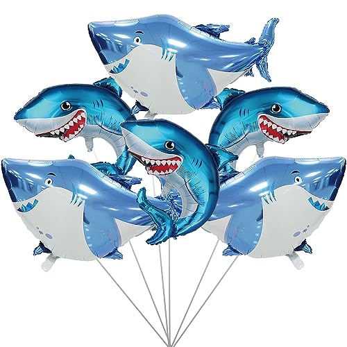 SUNSK Geburtstagsballons Hai Folienballon Gross Blau Hai Ballon Hai Geburtstag Luftballons Riesen Shark Folienballon Ozean Thema Party Dekoration für Kinder 6 Stück von SUNSK