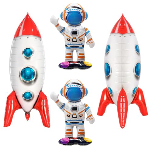 SUNSK Luftballons 4D Rakete Folienballon Stehende Weltraum Astronauten Folienballon Groß Aluminium Folie Ballon Outer Space Folienballon für Kinder Jungen Birthday Decorations (4 Stück) von SUNSK