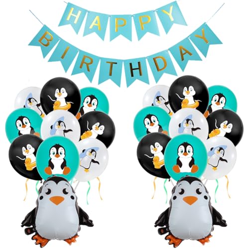 SUNSK Pinguin Luftballons Geburtstagsballons Tier Runde Latexballon XXL Pinguin Folienballons Happy Birthday Girlande Pinguin Geburtstag Deko für Kinder 27 Stück von SUNSK