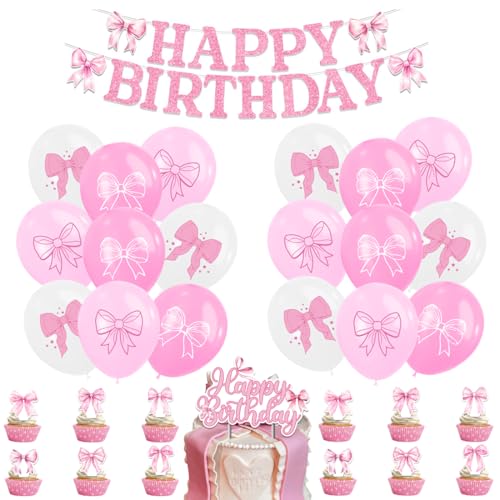 SUNSK Schleife Geburtstagsballons Rosa Luftballons Runde Latexballon Happy Birthday Banner Geburtstag Kuchen Topper für Mädchen Geburtstag Weihnachten Party Dekoration SUNSK Schleife Geburtstagsballons Rosa Luftballons Runde Latexballon Happy Birthday Banner Geburtstag Kuchen Topper für Mädchen Geburtstag Weihnachten Party Dekoration von SUNSK