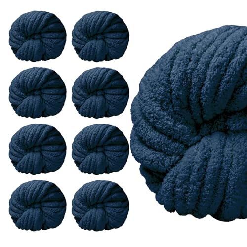 SUNTQ Chenille-Garn zum Häkeln, Handstricken, Decke, Haustierbett, Heimdekoration, Dunkelblau (30 m, 250 g pro Strang), 8 Stück von SUNTQ