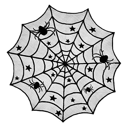 SUNTRADE 101,6 cm runde Spinnennetz-Tischdecke aus Spitze, schwarz, Halloween-Spinnennetz-Tischdecke, Party-Dekoration von SUNTRADE