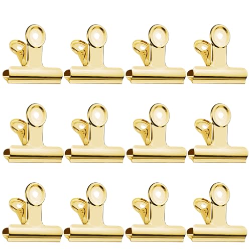 SUNTRADE Große Binder-Büroklammern, Metallscharnierklammern, Aktenklammern für Handwerk, Lebensmittelbeutel, Zeichenbrett, Foto zu Hause, Küche, Büro, 12 Stück (Gold) von SUNTRADE