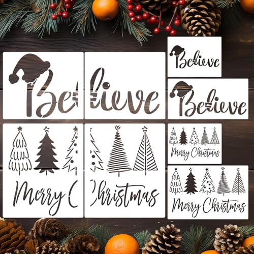 Merry Christmas Schablonen zum Basteln, wiederverwendbare Weihnachtsschablonen für Fußmatten "Believe Holiday", Schablone zum Malen auf Holzstoffen, Veranda-Aufhänger, Dekoration von SUNVERSE