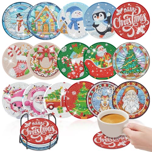 16 Stück Diamond Painting Untersetzer Weihnachten mit Halter,Diamant Tassenuntersetzer,DIY Winter Untersetzer,rutschfest,für Anfänger, Erwachsene&Kinder-A 16 Stück Diamond Painting Untersetzer Weihnachten mit Halter,Diamant Tassenuntersetzer,DIY Winter Untersetzer,rutschfest,für Anfänger, Erwachsene&Kinder-A von SUNXBUK
